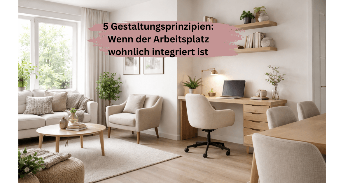 Schickes Wohnzimmer mit integriertem Arbeitsplatz