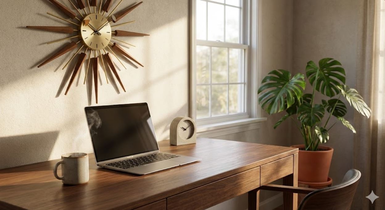 Schicke Wanduhr, Gold in Sonnenform