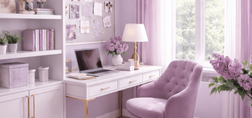 Homeoffice in Fliederfarben einrichten