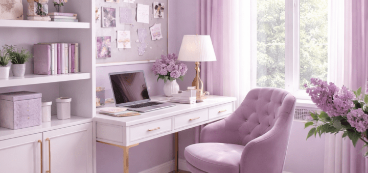Homeoffice in Fliederfarben einrichten