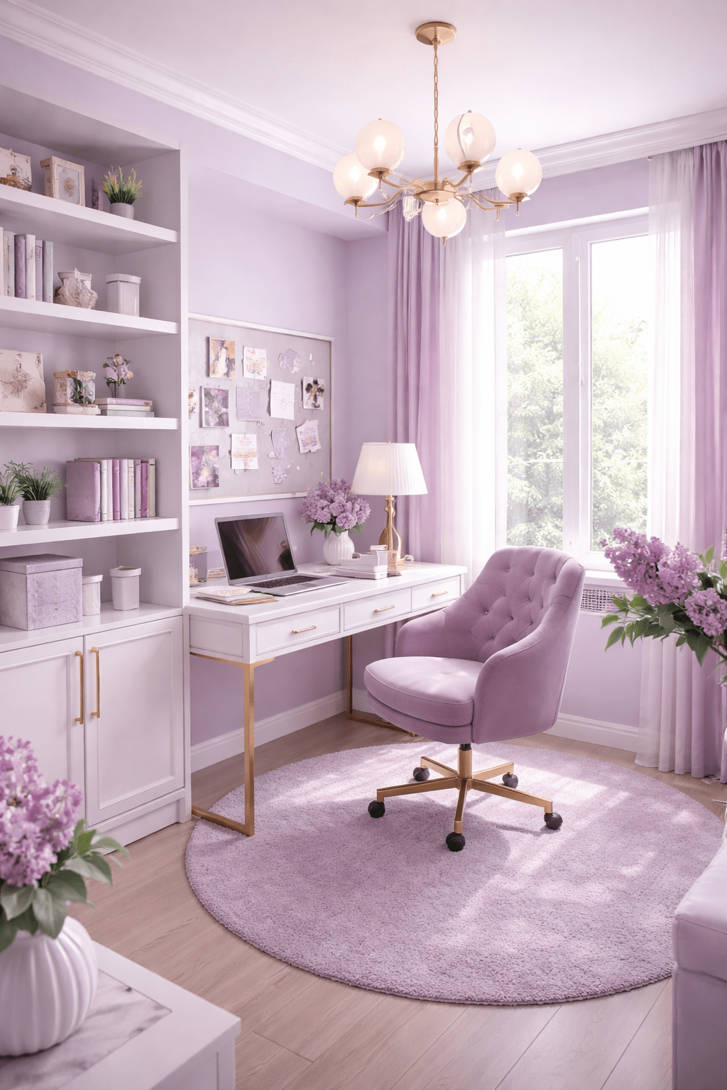 Homeoffice in Fliederfarben einrichten